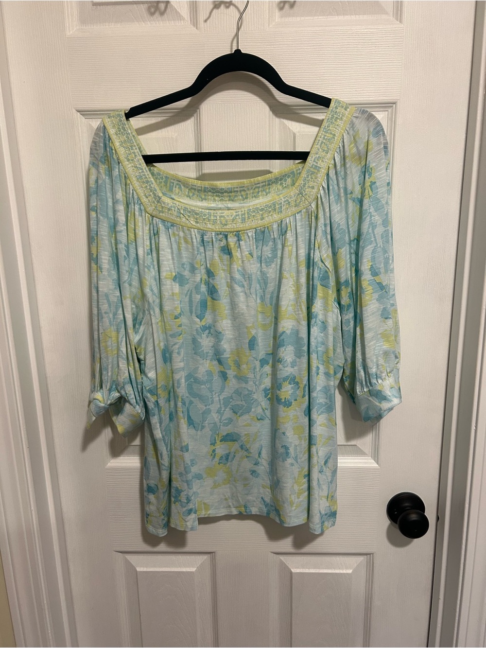 Ruby Rd. Light Blue & Yellow Floral Square-Neck Tunic